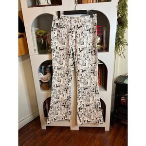 Shein‎ Womens White Retro Pop Art Wide Leg Flare Pants Sz S US 4 Y2K Early 2000s